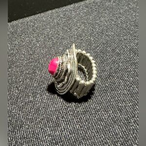 Silver-Tone Pink Cabochon Statement Ring